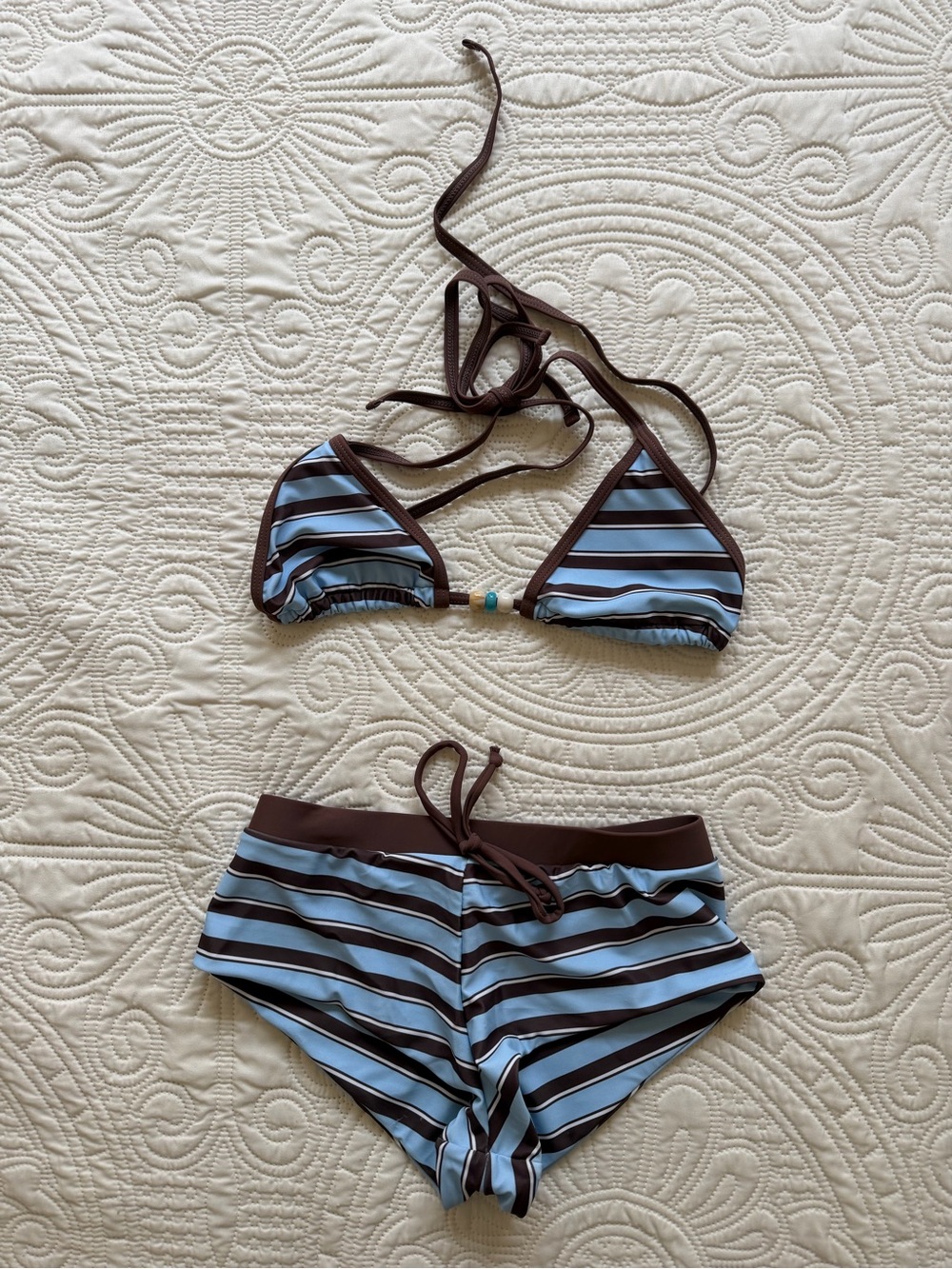 Striped Blue and Brown Boyshort Bikini